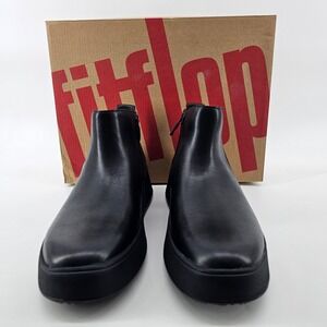 FitFlop F-Mode Flatform Zip Ankle Boots Womens 6.5 Black Leather GM2-090-045 NIB